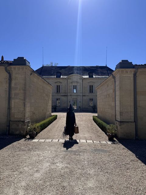 Une sorciere remonte l'allee du chateau